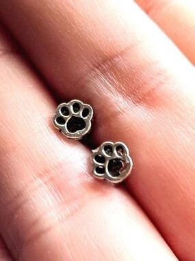 Tiny Sterling Silver Paw Print Stud Earrings